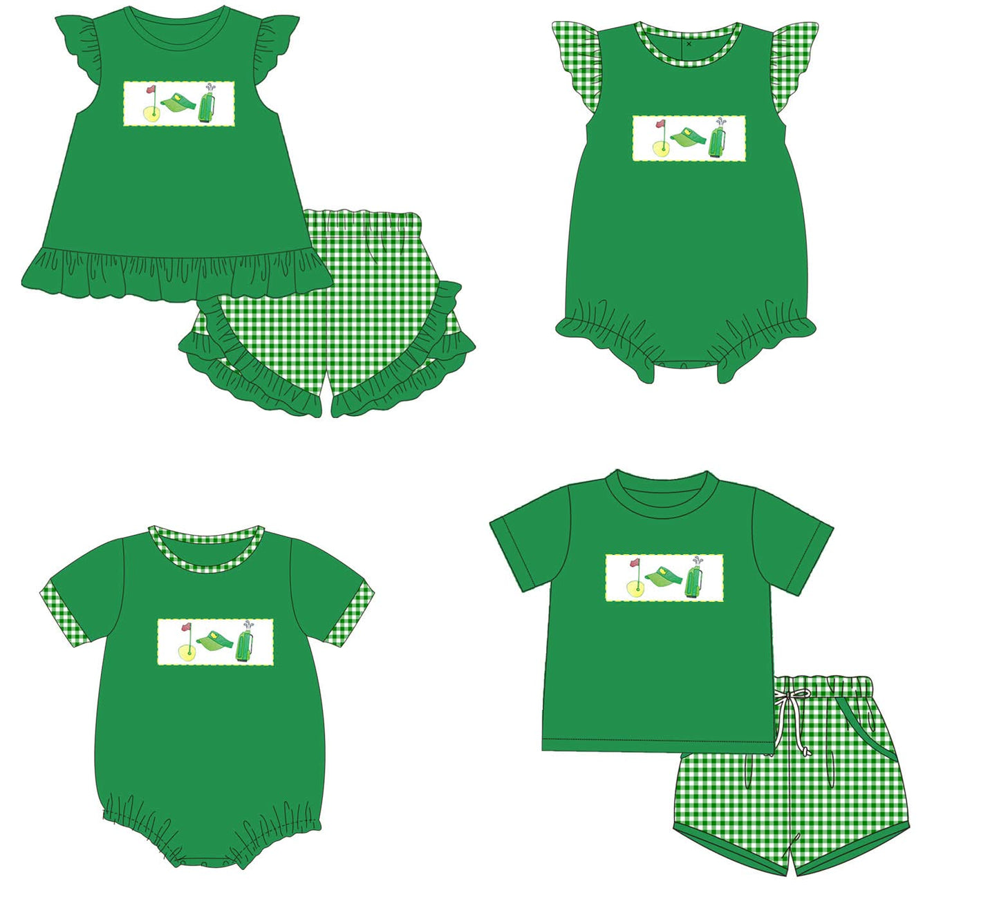 Green Plaid Golf Sibling Sets