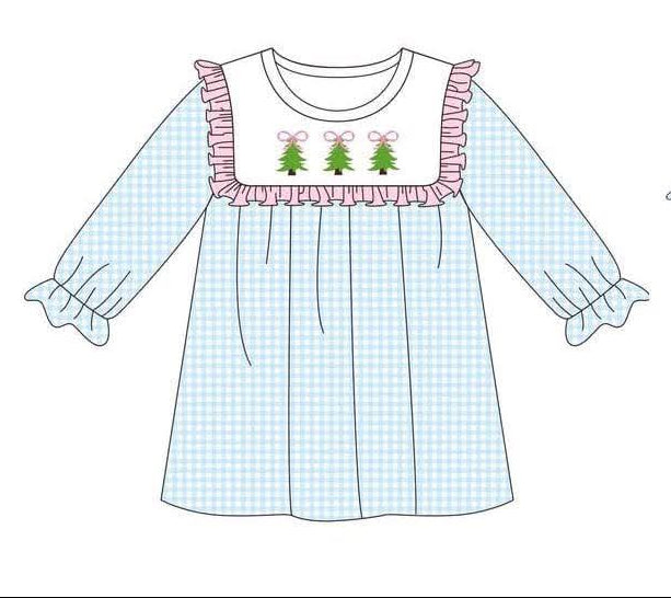 Pink & Blue Triple Christmas Trees Dress