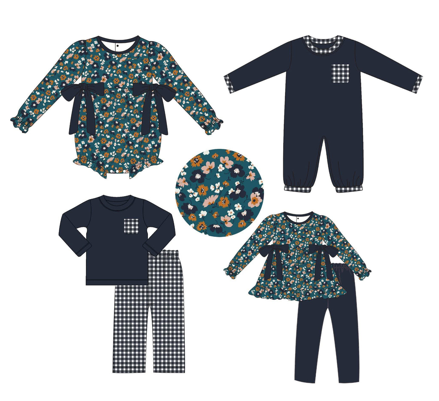 Navy Winter Floral Girls Pant Set