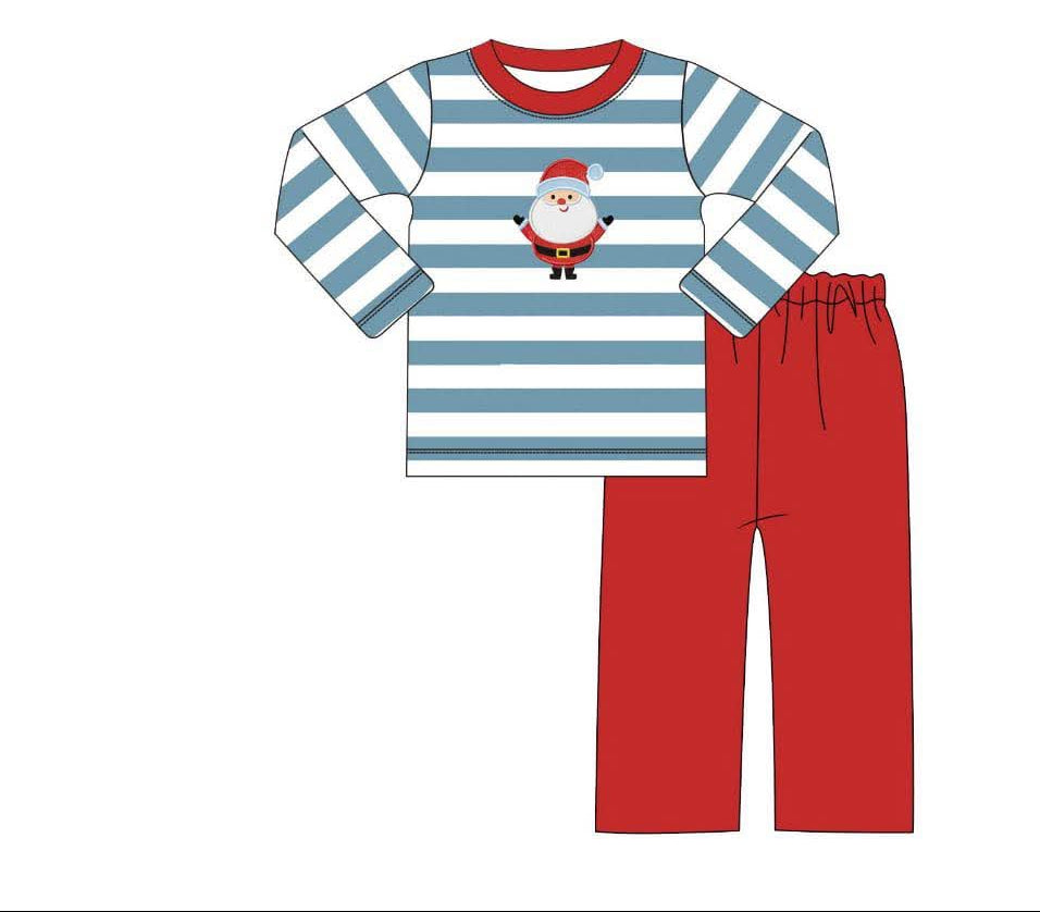 Blue Stripes & Red Full Santa Boys Pant Set