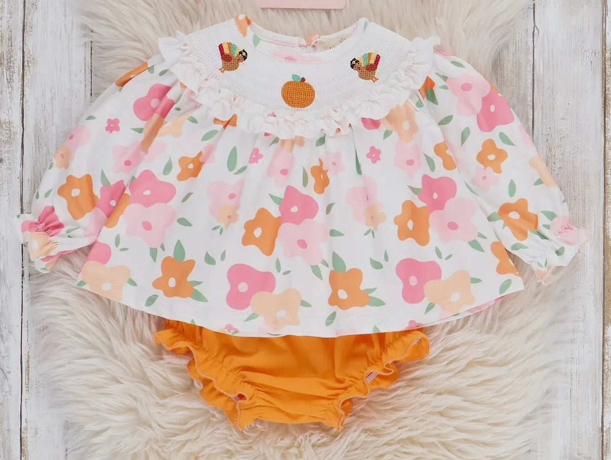 Time for Turkey Smocked Bloomer Set