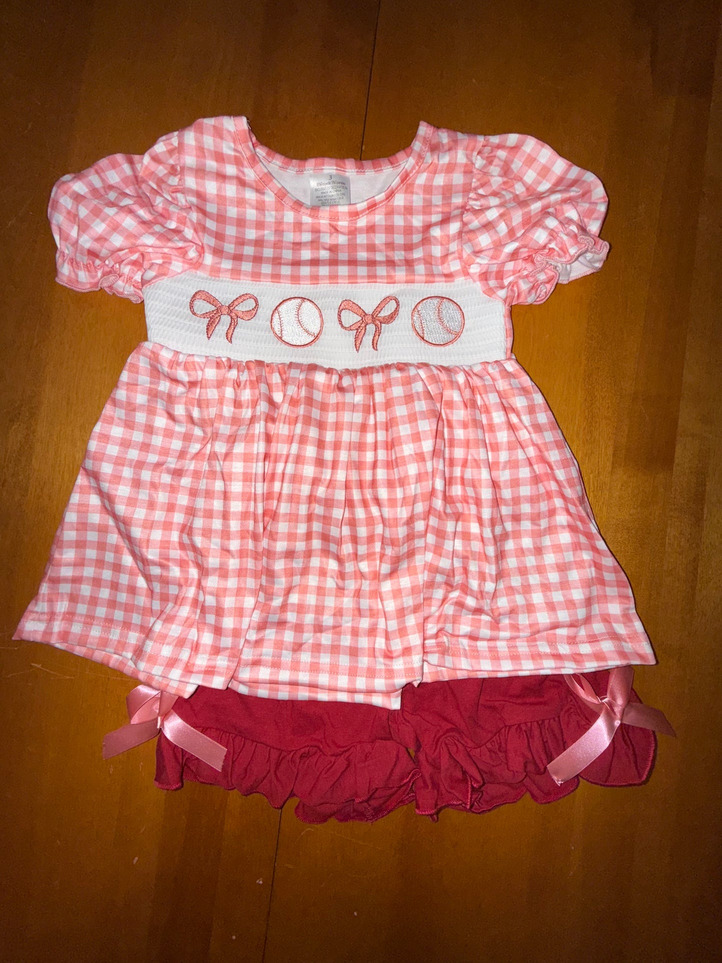 Baseballs & Bows Smocked Short Set