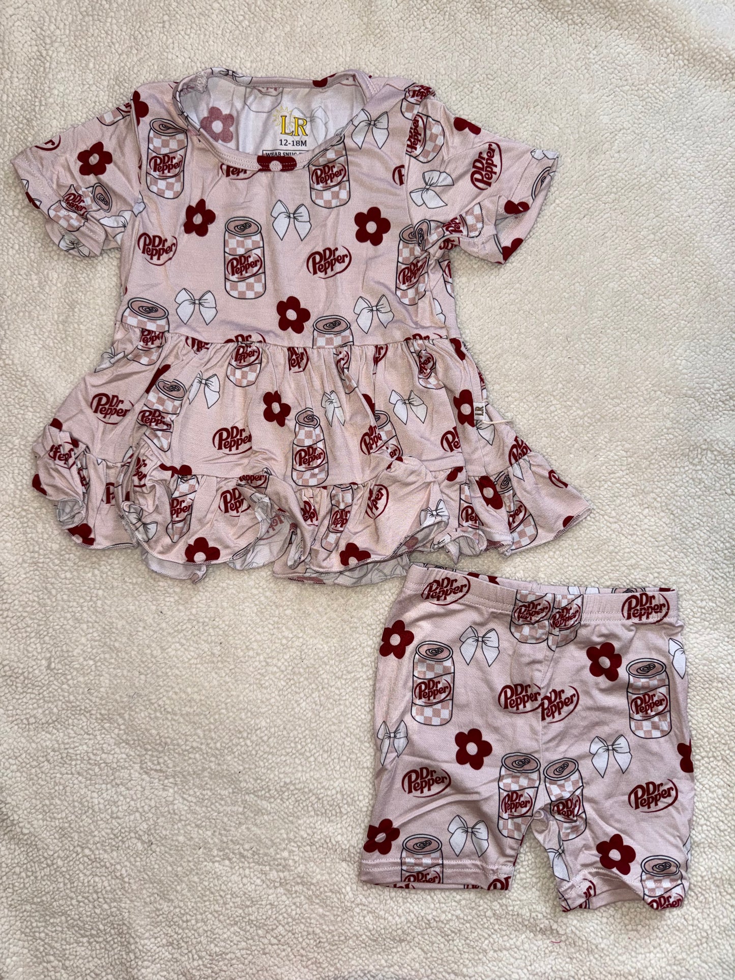 Light Pink Favorite Drink Ruffle Shirt with Biker Shorts Set