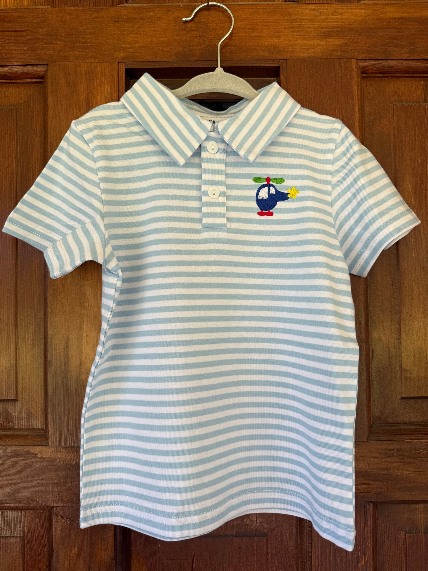 Boys Light Blue Helicopter Collared Shirt