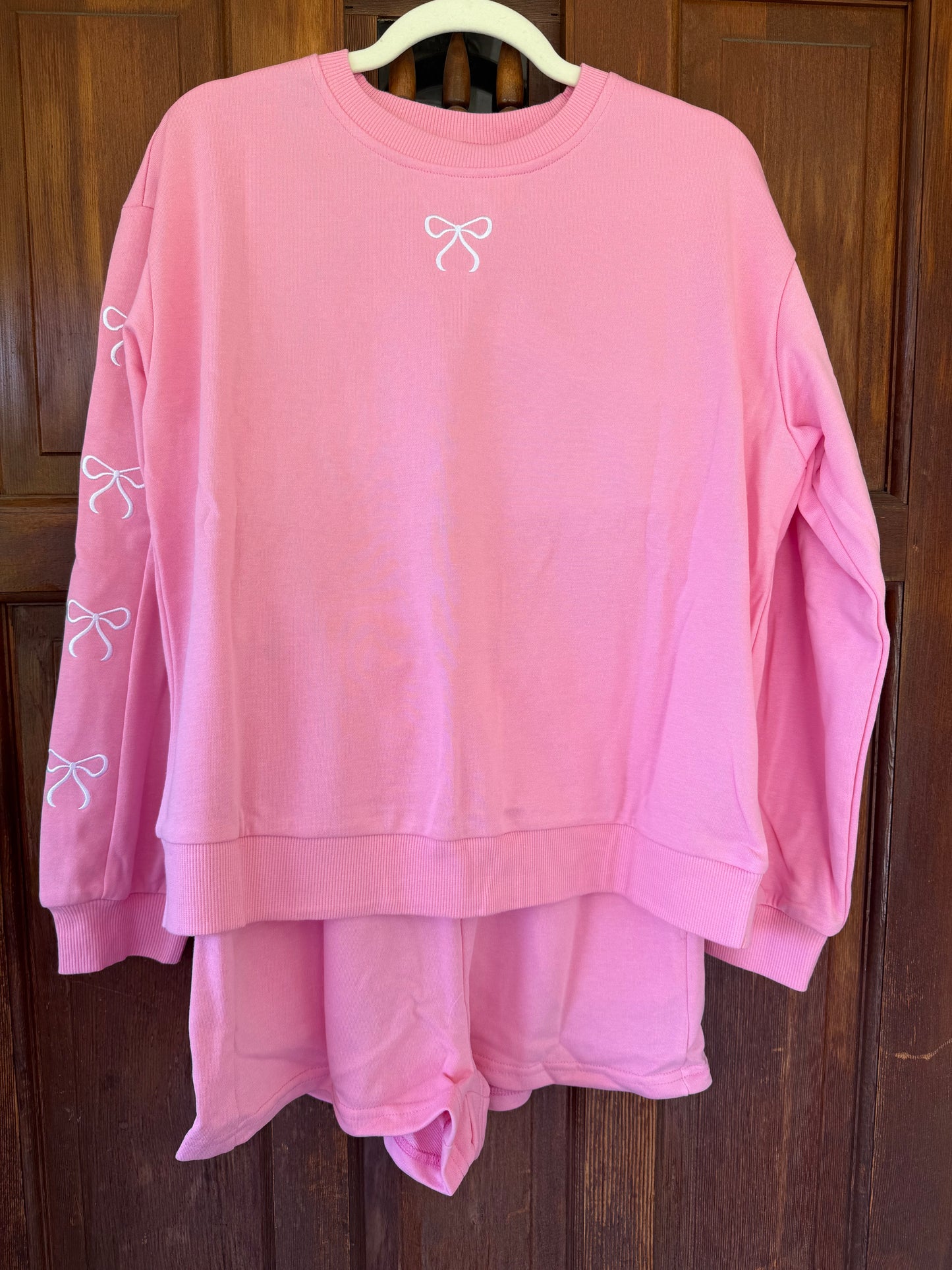 Pink Bow Sleeve Short Set