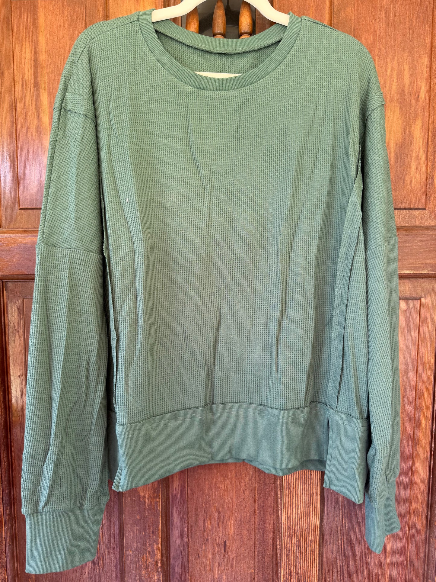 Evergreen Raw Seam Drop Shoulder Textured Top