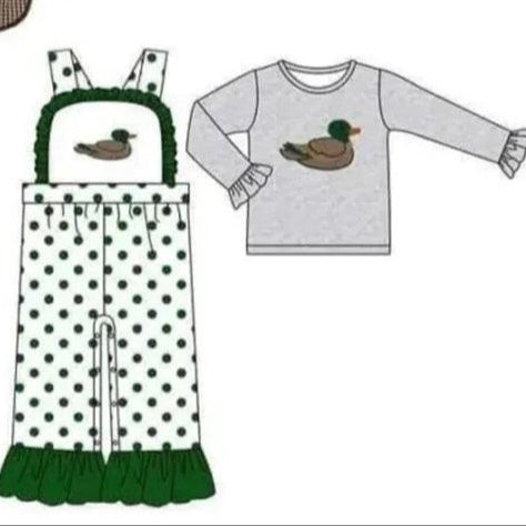 Grey & Green Mallard Girls Overall Set