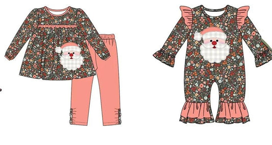 Girls Grey Plaid Santa
