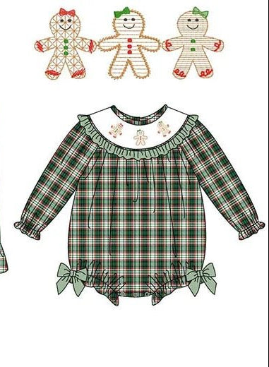 Girls Green Plaid Gingerbread Bubble