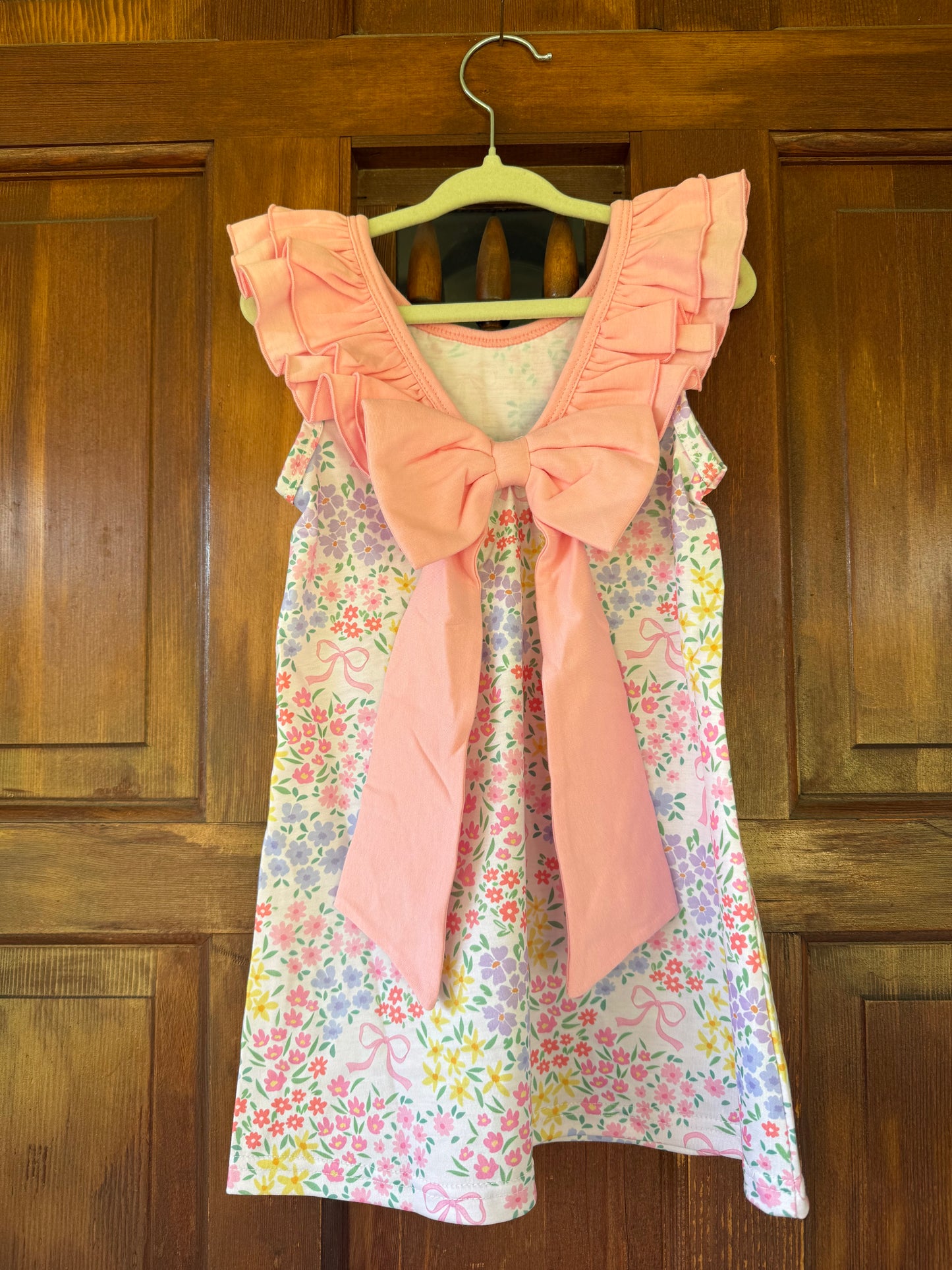 Pink Bow Back with Mini Flowers Dress