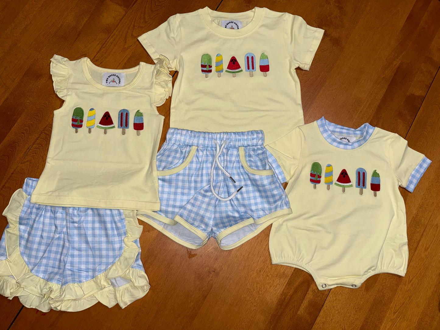 Blue Plaid with Yellow Top Popsicles