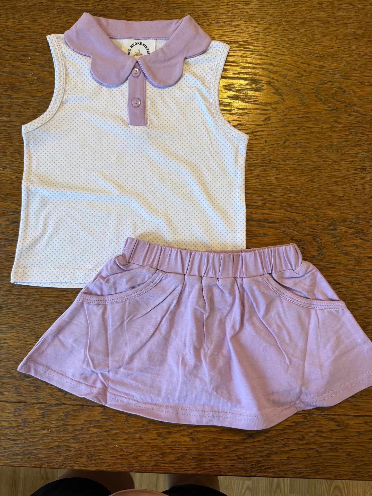 Pastel Bitty Dot Scallop Neckline Skort Set