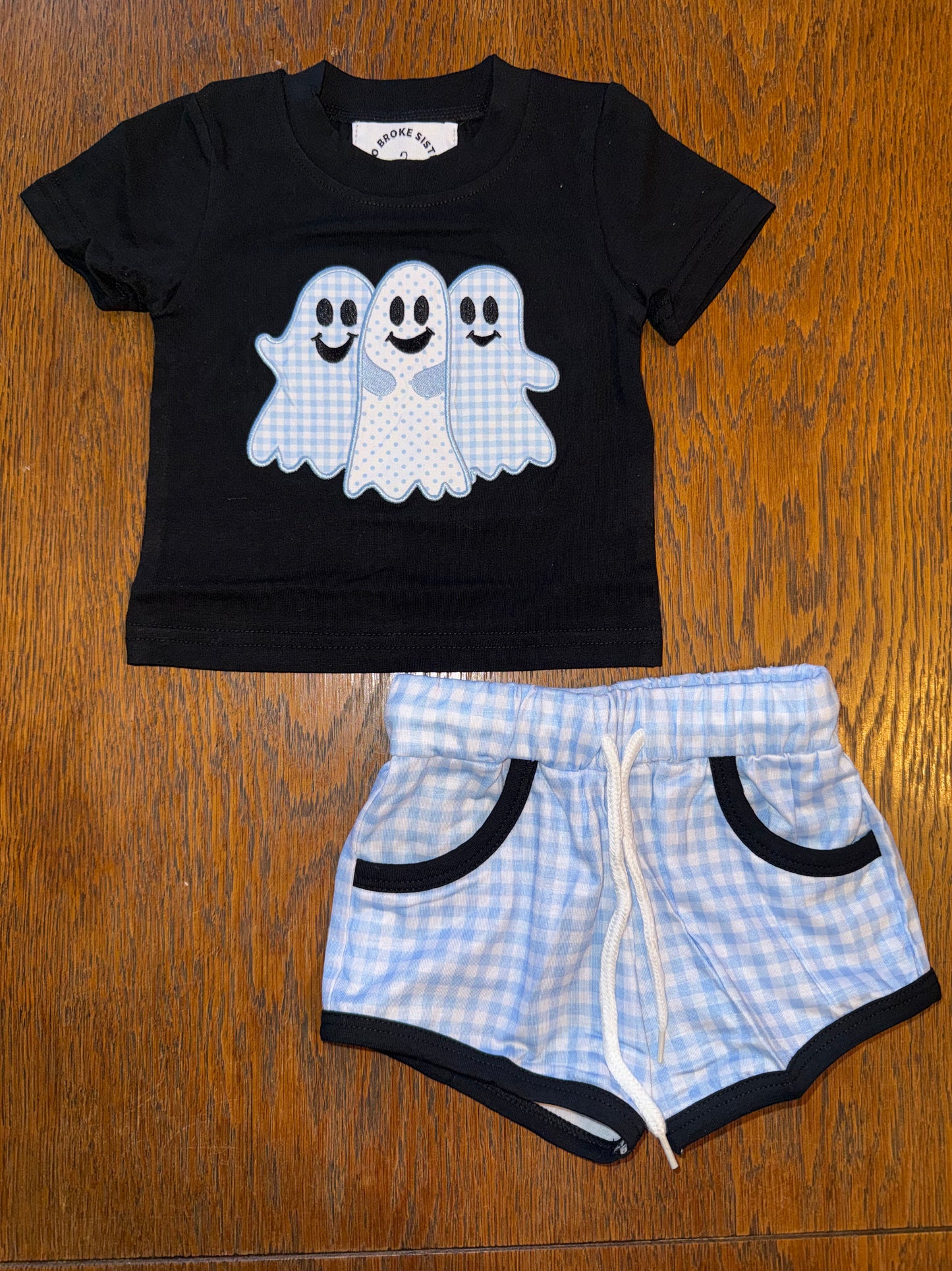 Black & Plaid Triple Ghosts Sibling Short Set