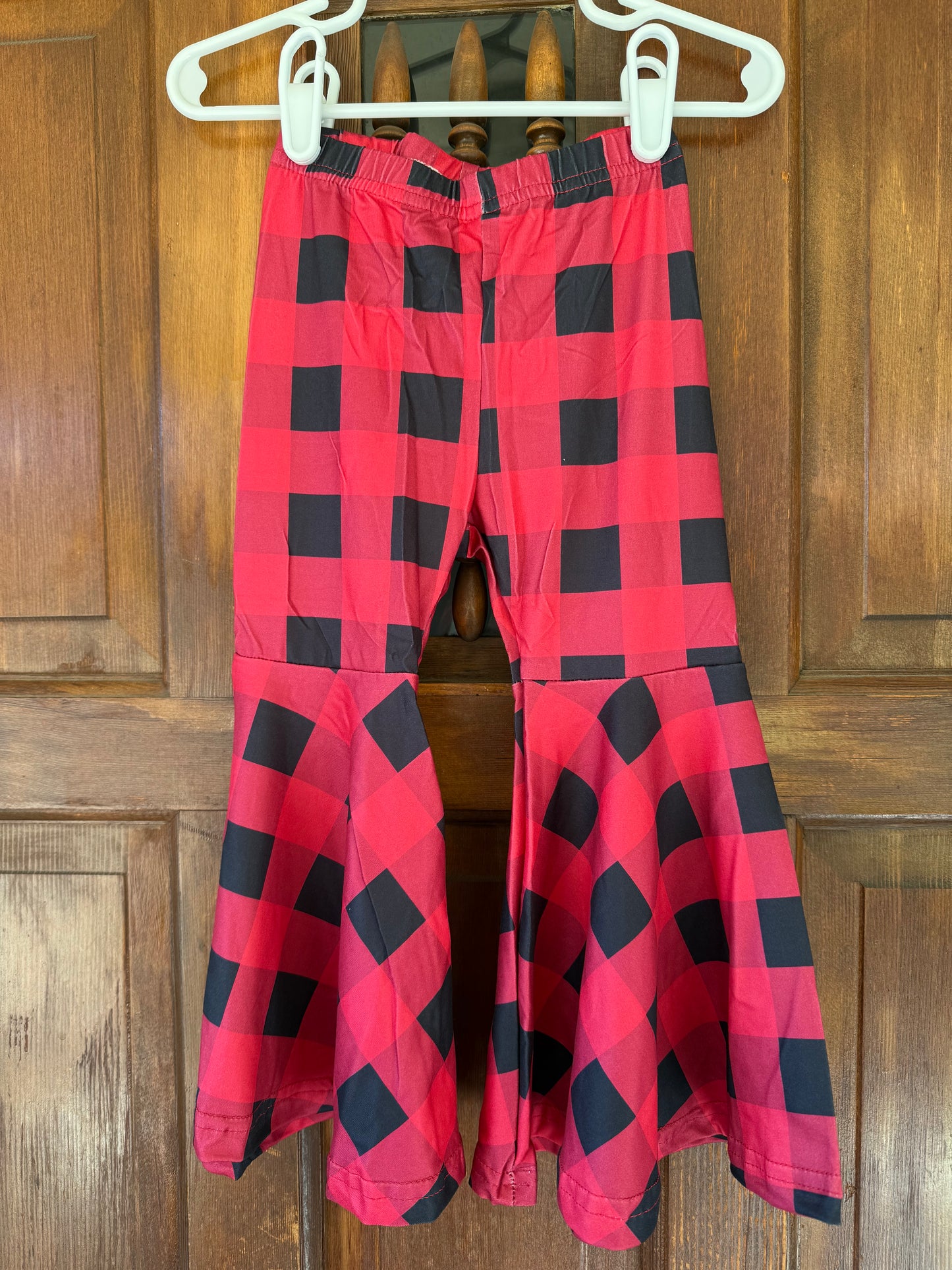 Red & Black Plaid Flared Pants