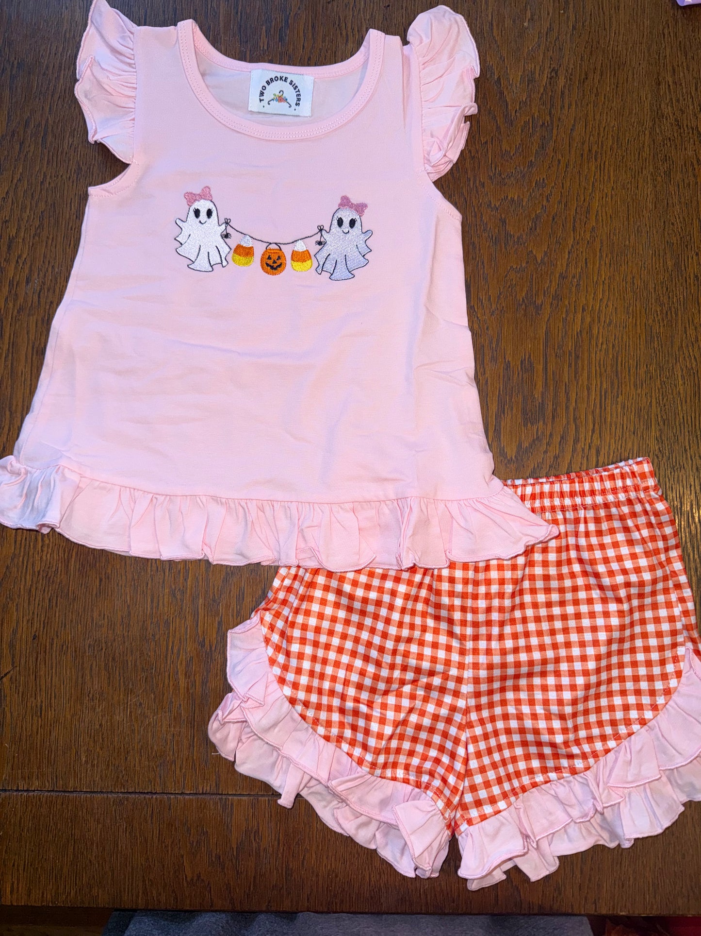 Ghost Garland with Orange Plaid Short Set