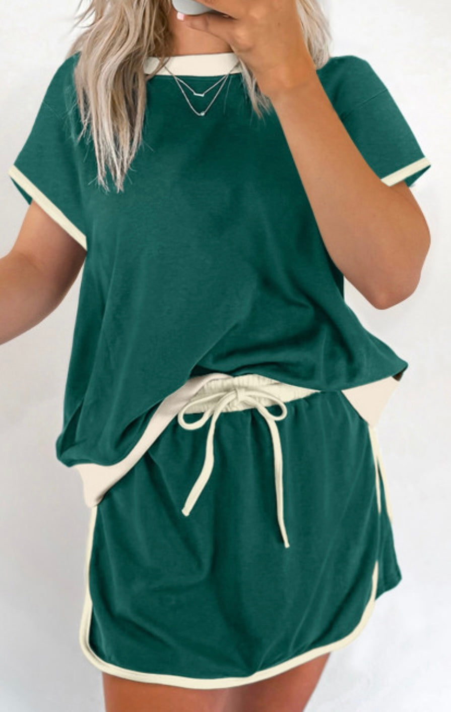 Colorblock Edge Drop Shoulder Top & Skort Set