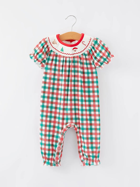 Girls Plaid Smocked Christmas Romper