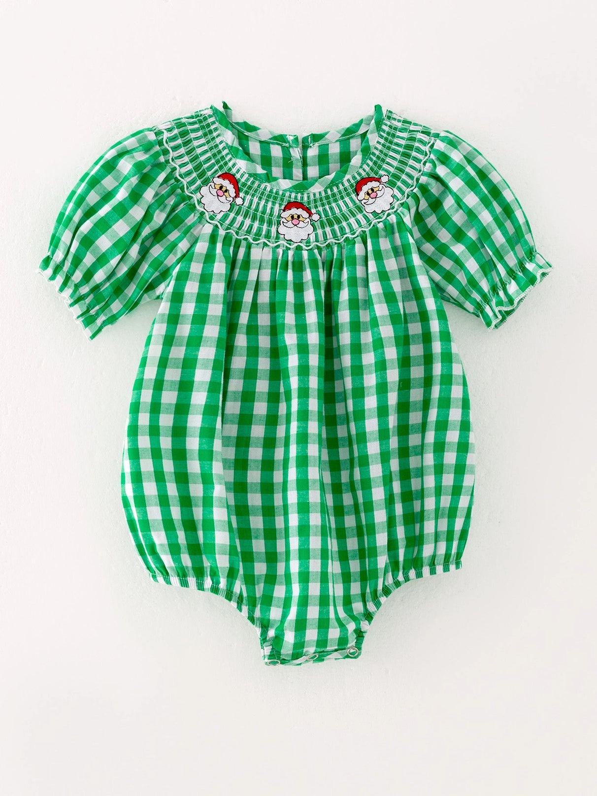 Smocked Green Plaid Santa Bubble