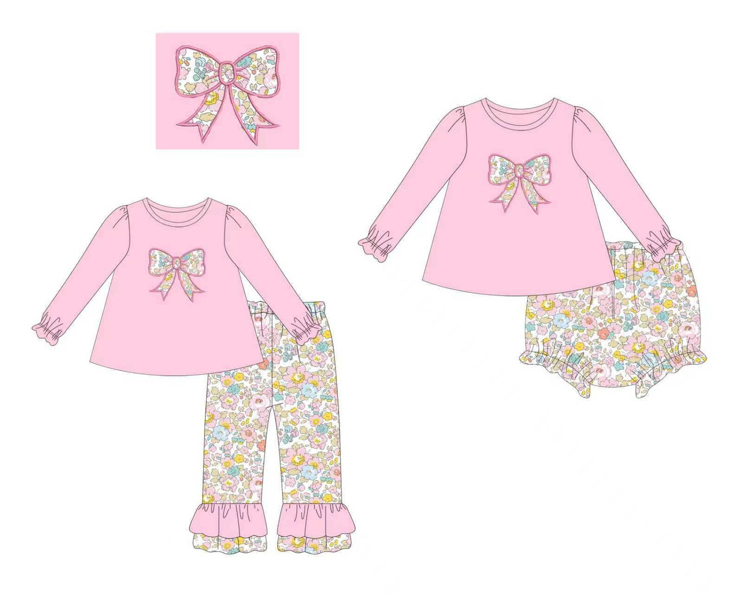 Light Pink Floral Bow Pant Set