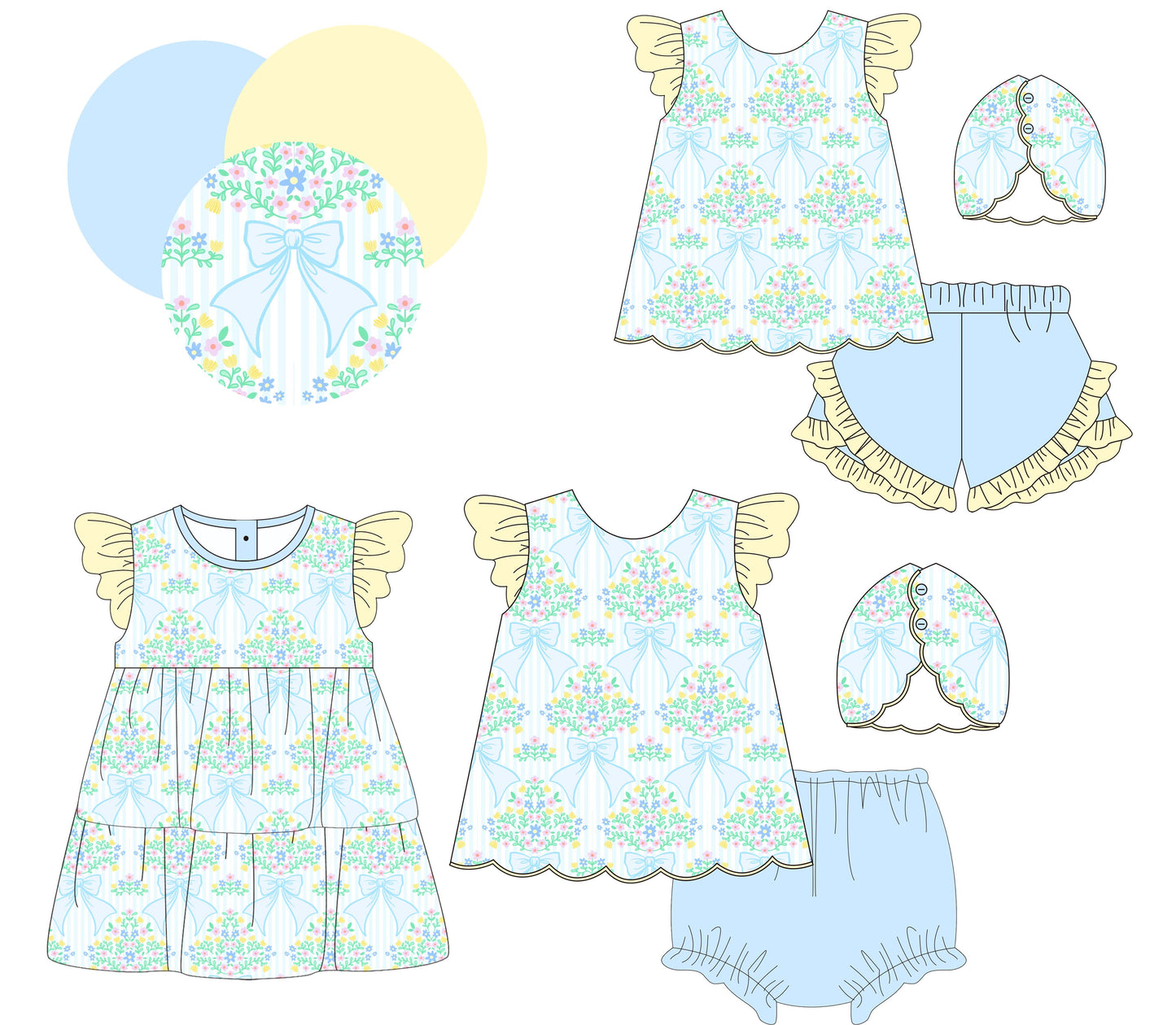 Light Blue & Yellow Bow and Florals Set