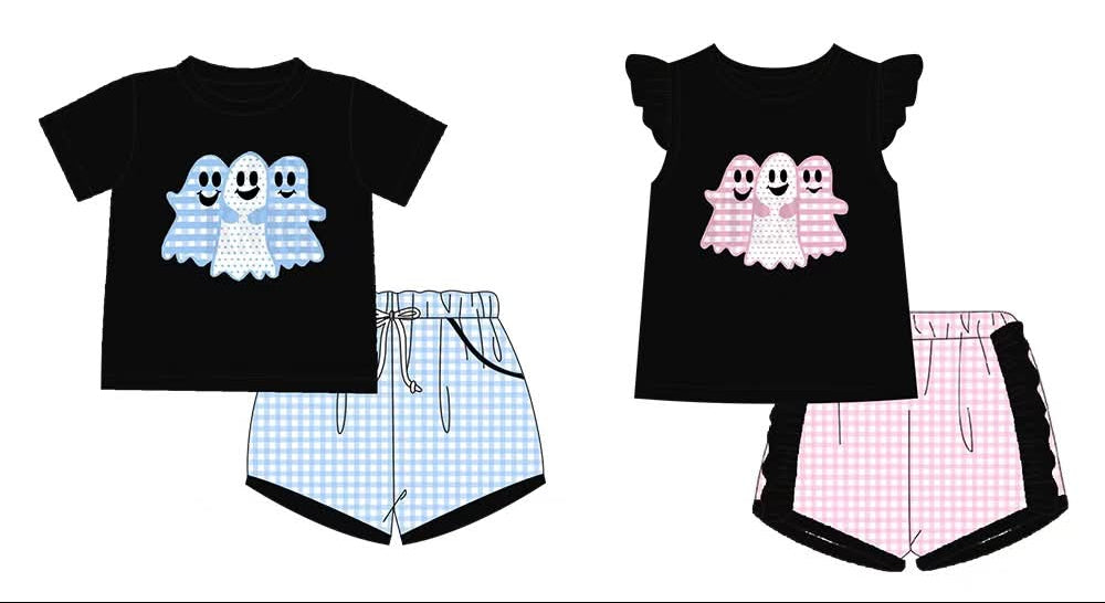 Black & Plaid Triple Ghosts Sibling Short Set