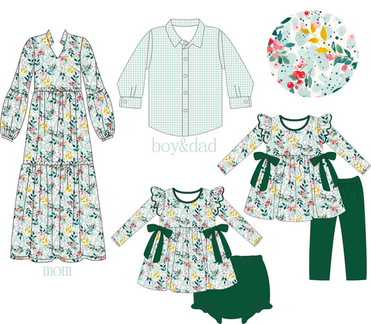 Green Floral Girls Pant Set