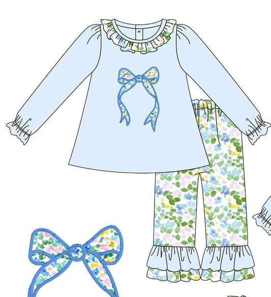 Light Blue Floral Bow Pant Set