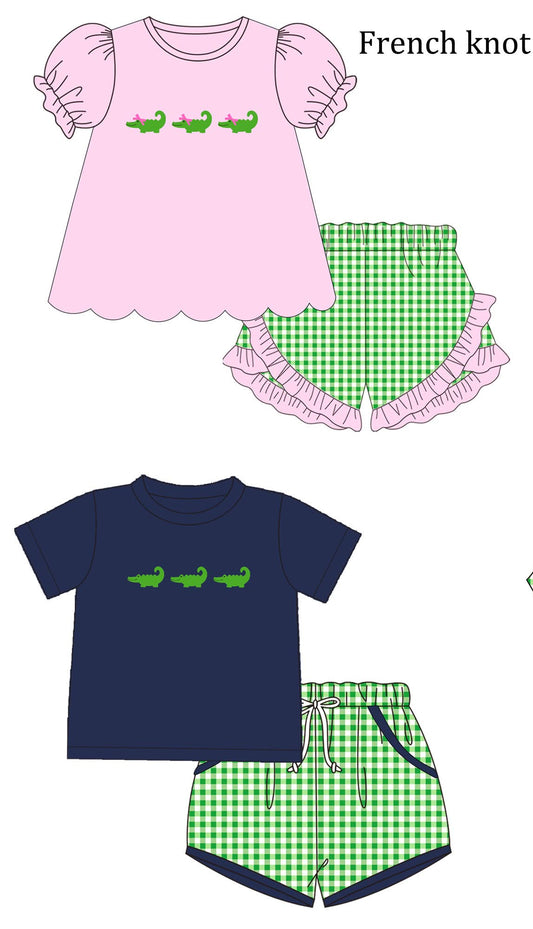 French Knot Alligators Sibling Set