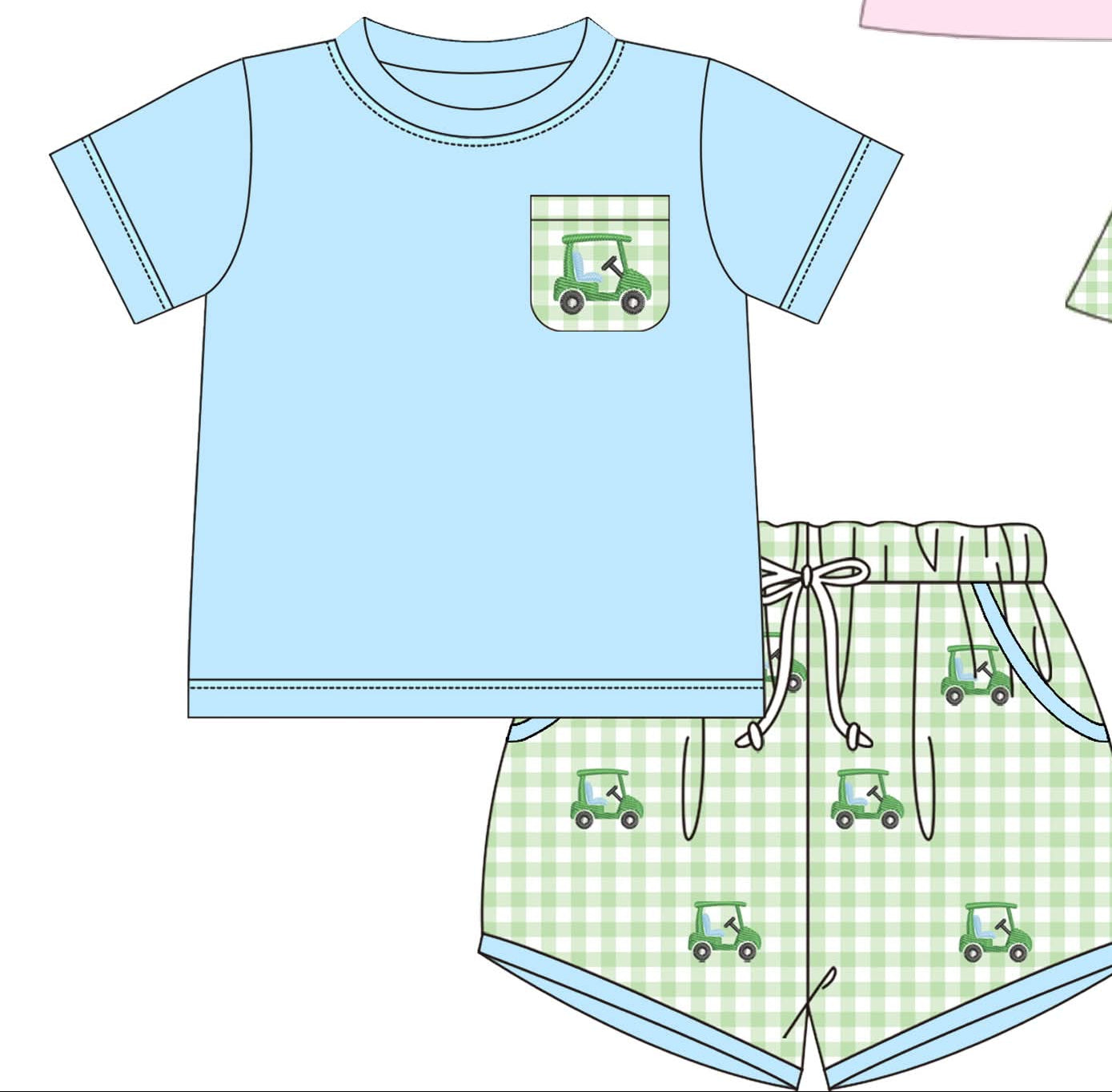 Golf Car Plaid Boys Short Set