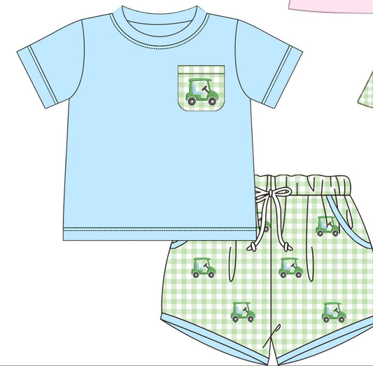 Golf Car Plaid Boys Short Set