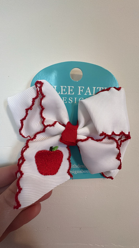 3in Apple Embroidered Bow