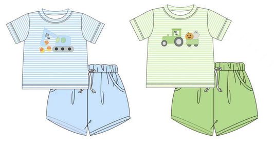 Big Equipment Stripe Boys Short Sets