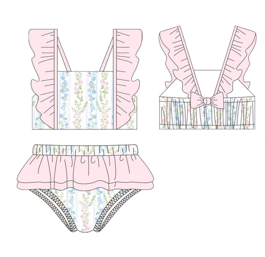 Floral Stripe Two Piece Swimsuit