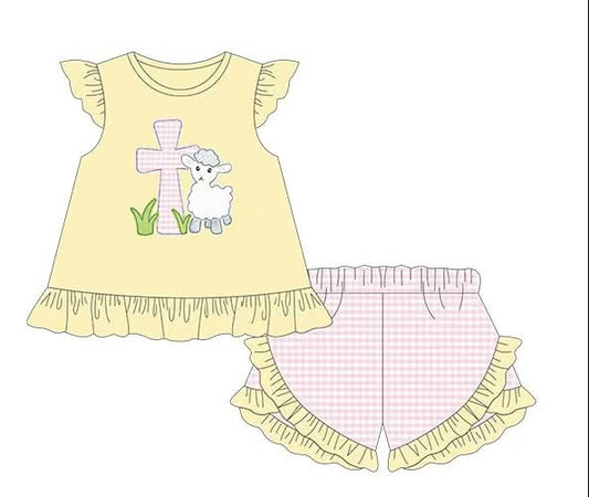 Yellow Cross & Lamb Girls Short Set