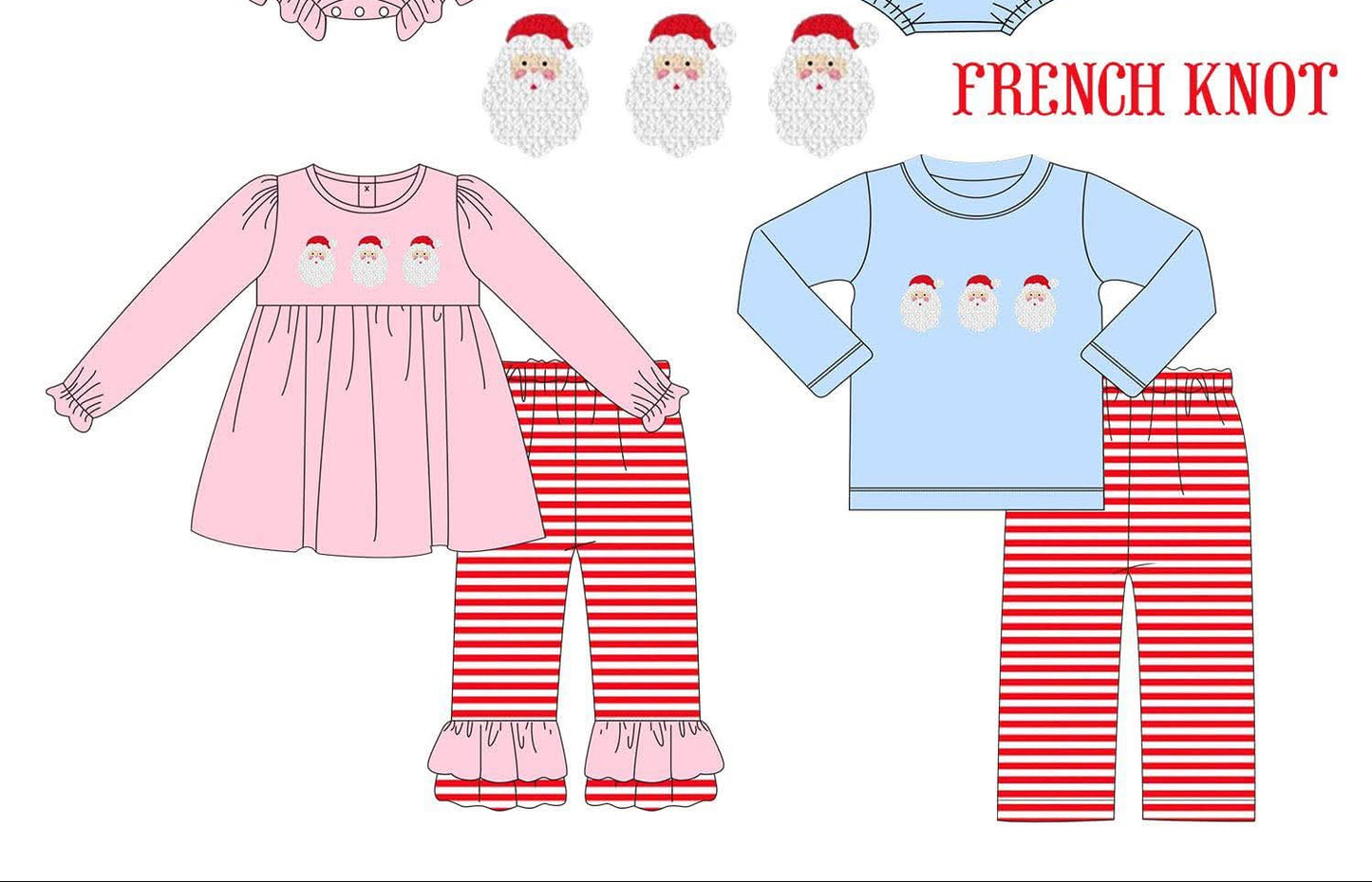 French Knot Triple Santas