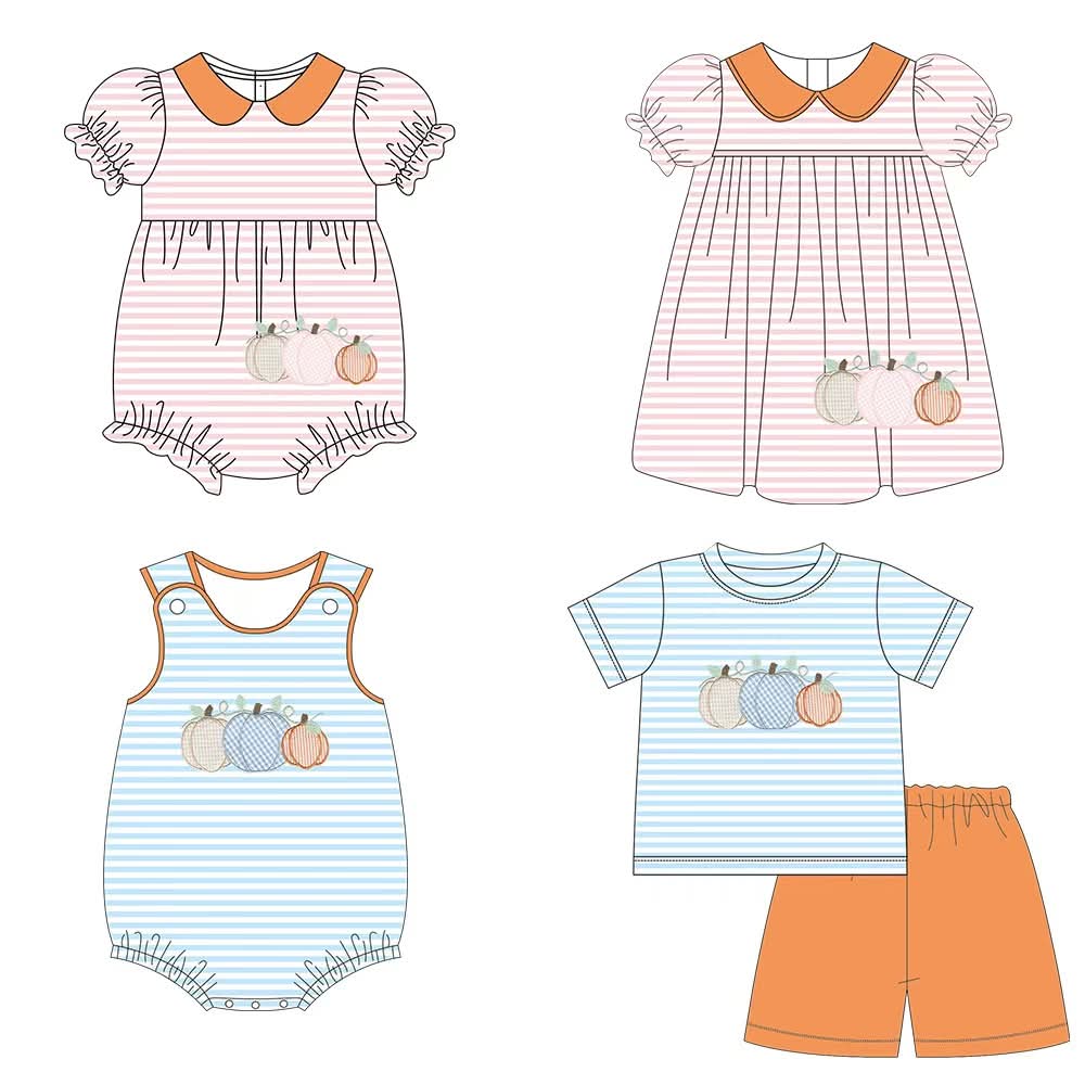 Pastel Triple Pumpkins Striped Sibling Matches