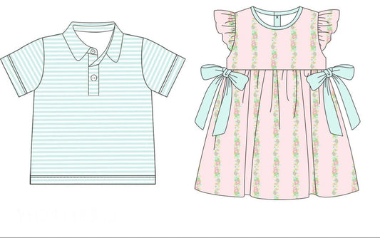 Blue Stripe Polo & Pink Floral Stripe