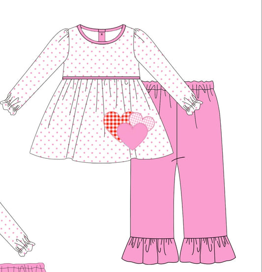 Bitty Dot Pink & White Hearts Pant Set