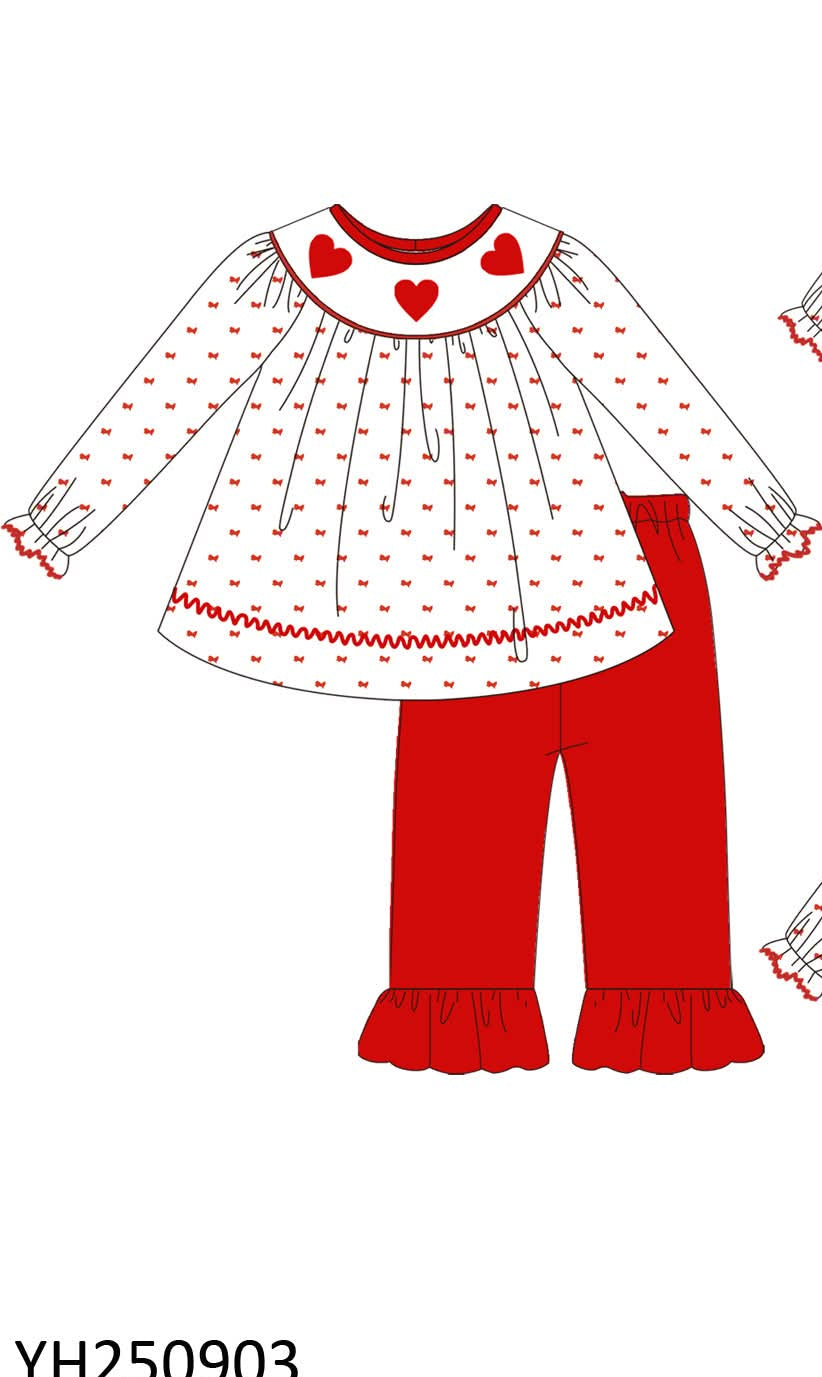 Embroidered Heart Red & White Pant Sets
