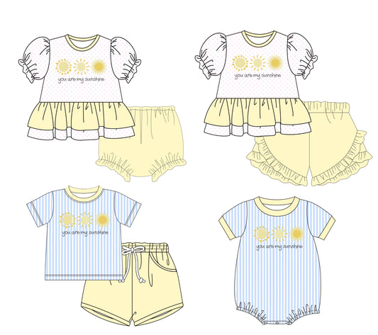 Pale Yellow & Light Blue "You are my sunshine" Short Sets