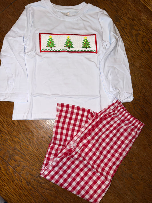 Christmas Tree Red Plaid Pant Set