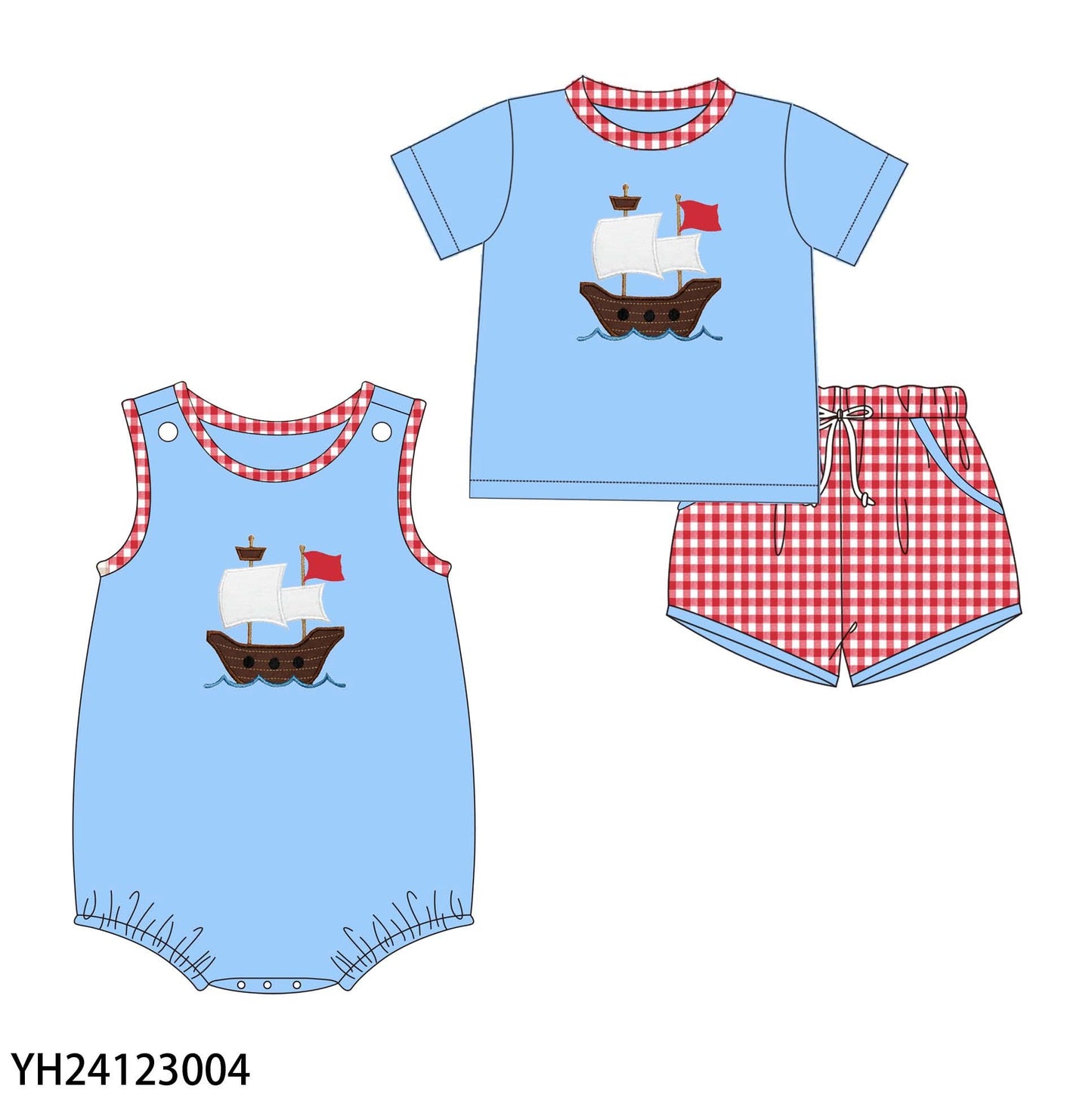 Blue & Red Plaid Pirate Ship
