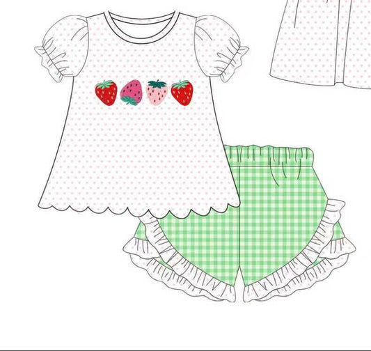 Bitty Dot & Green Plaid Strawberries Short Set