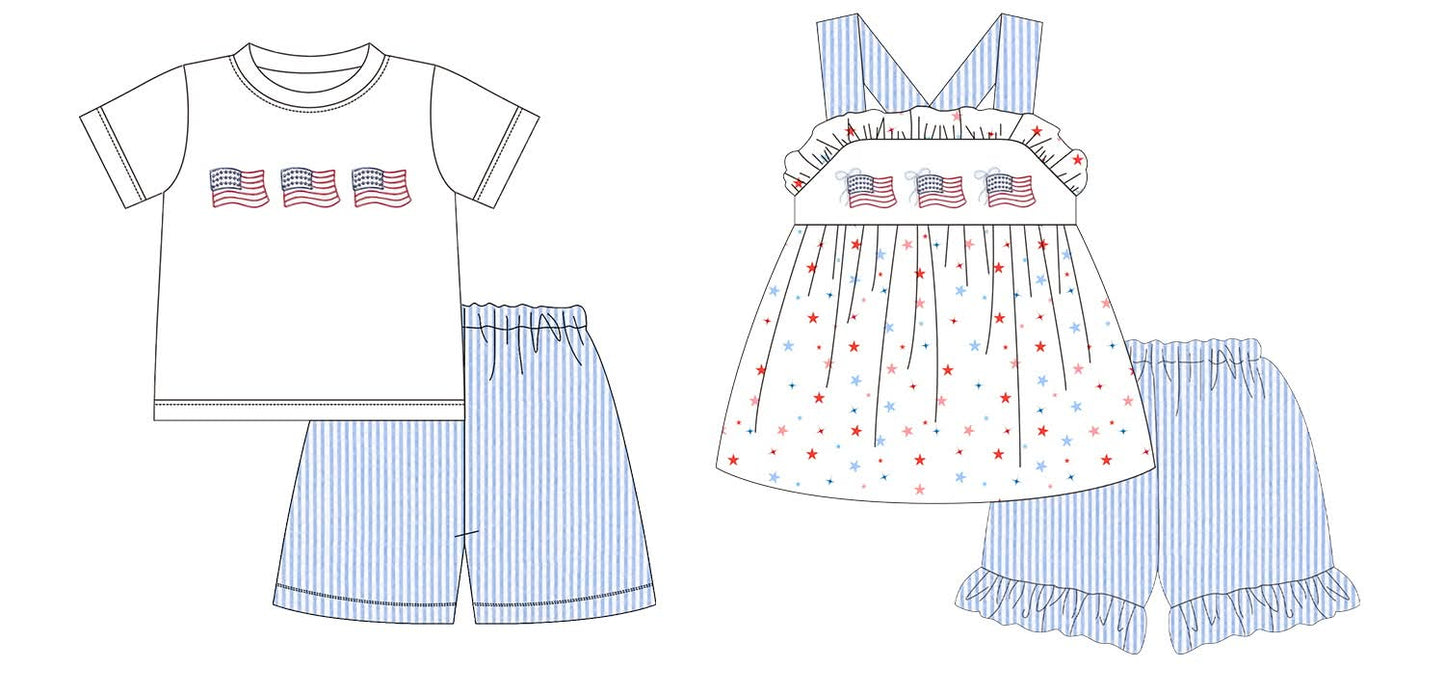 Light Blue & White Stripe Triple Flag Short Sets