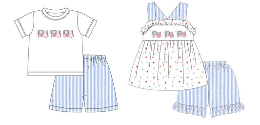 Light Blue & White Stripe Triple Flag Short Sets