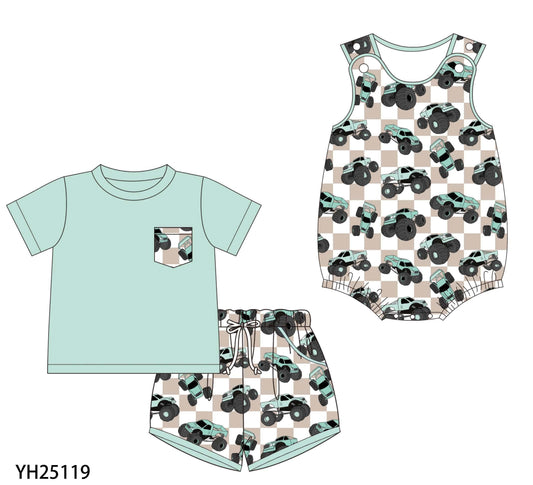 Sage & Khaki Plaid Monster Trucks