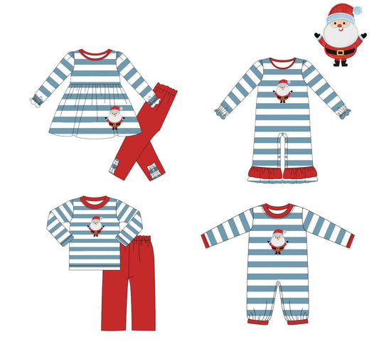 Blue Stripes & Red Full Santa Boys Pant Set