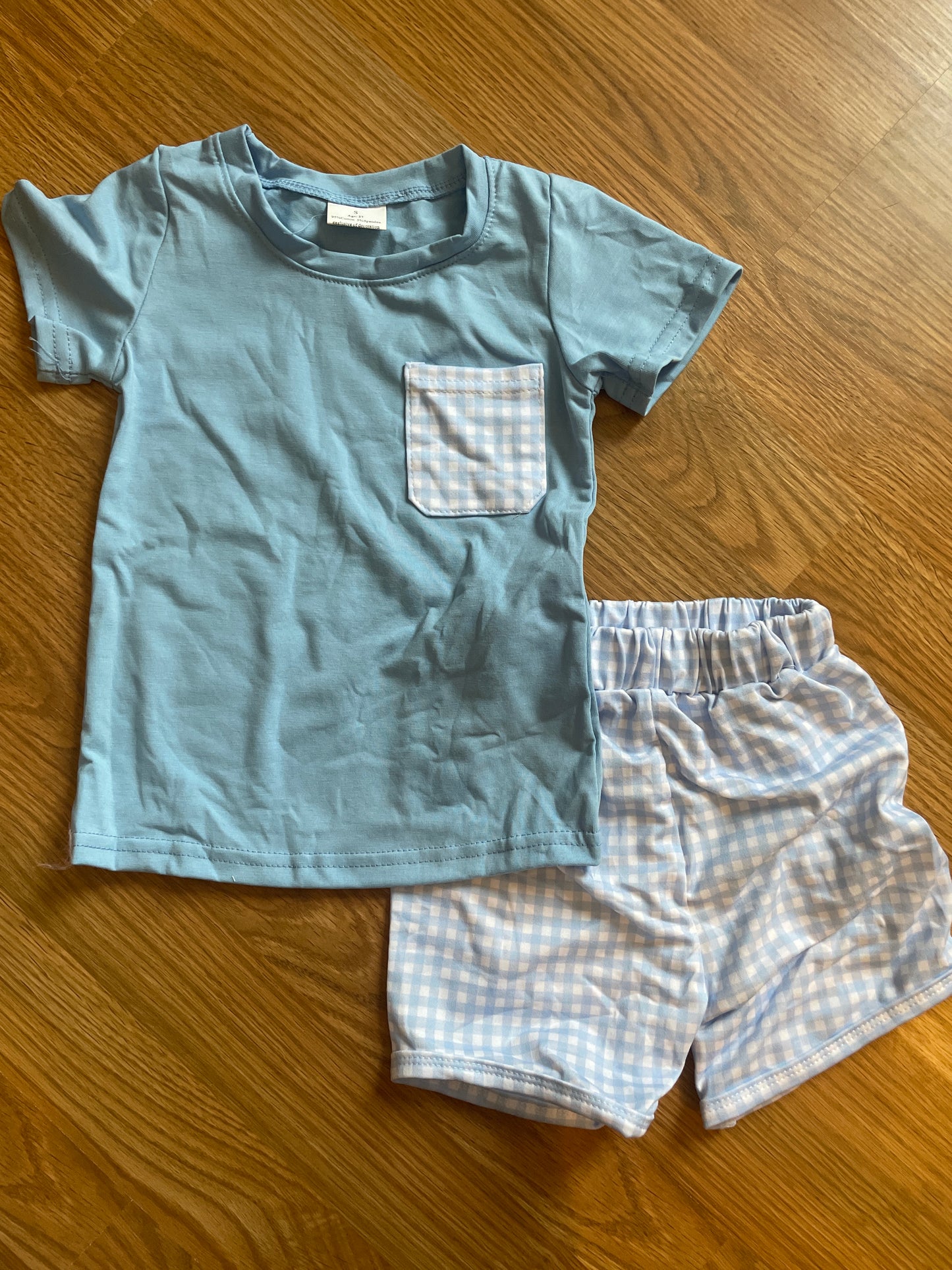 Light Blue Plaid Short Set