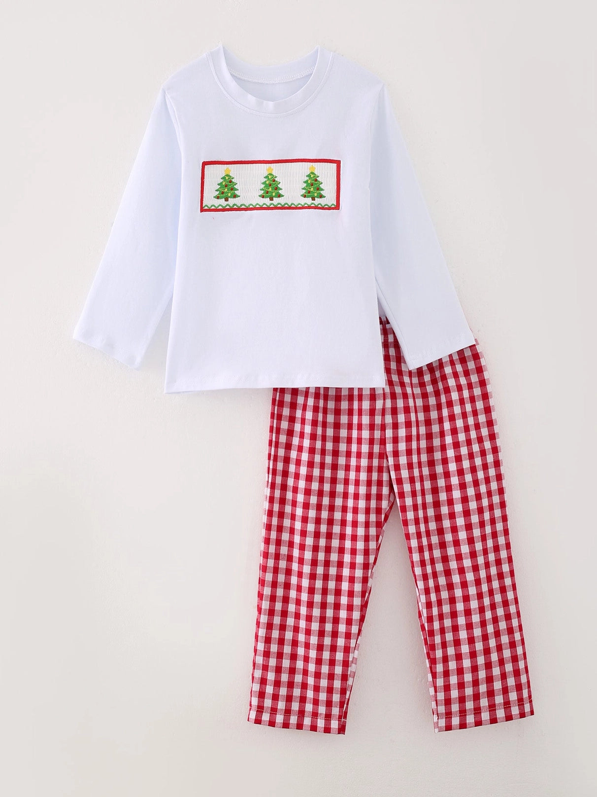 Boys Christmas Tree Smocked Pant Set