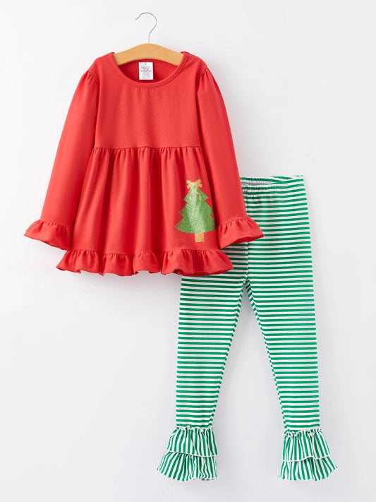 Christmas Tree Striped Pant Set